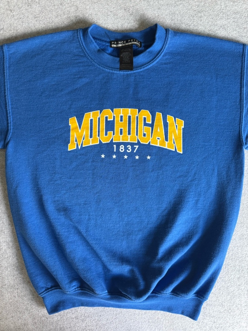 Prince Peter Collection Blue Sweatshirt with Yellow "Michigan 1837" Print